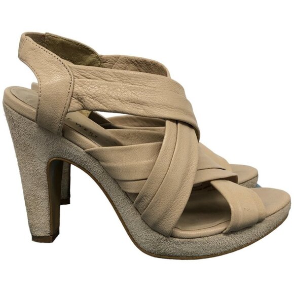 Nine West Nude Leather Suede Victoria Cut Out Platform 5" Slingback size 5.5 - Picture 1 of 14
